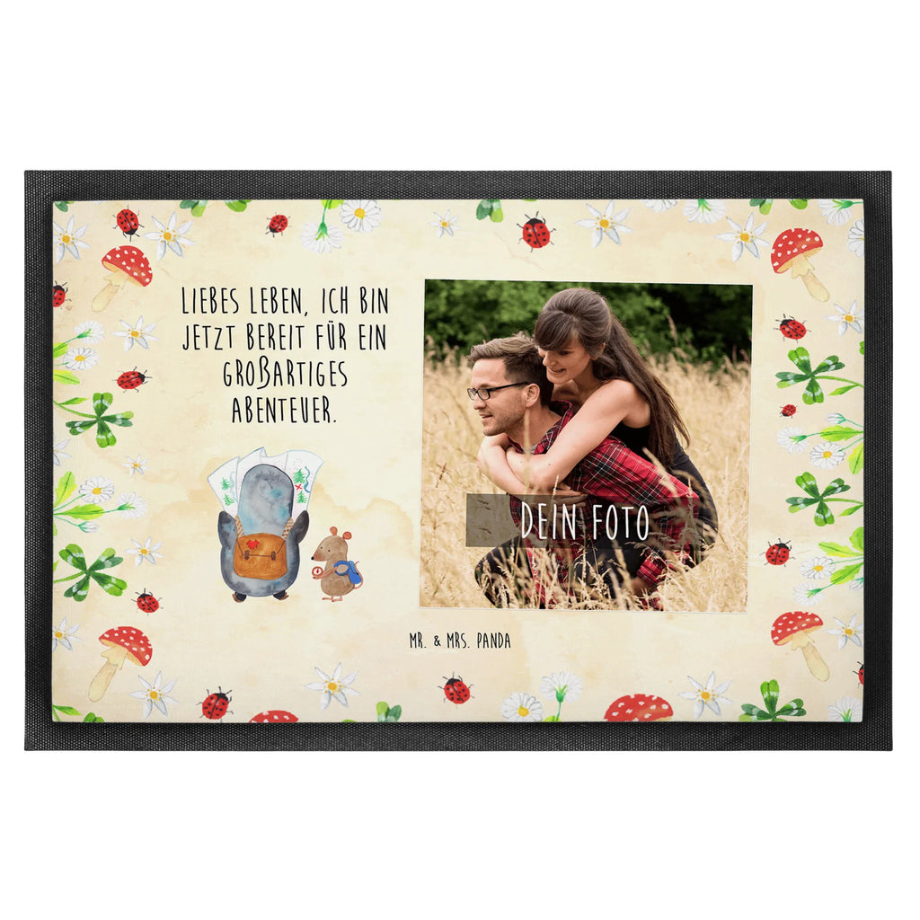 Personalized Photo Doormat Penguin & Mouse Hiker Personalisierte Foto Fußmatte, Pinguin, Pinguine, Abenteurer, Abenteuer, Roadtrip, Ausflug, Wanderlust, wandern