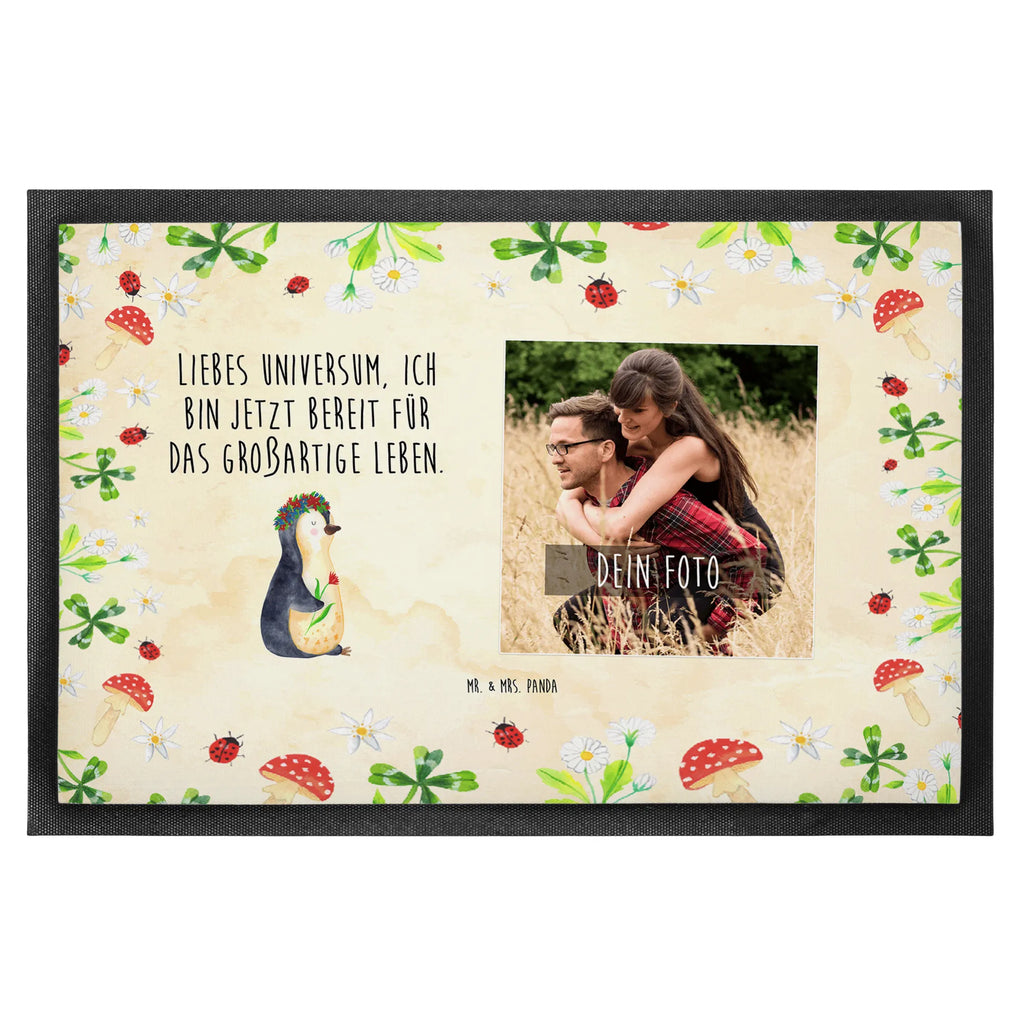 Personalized Photo Doormat Penguin Flower Personalisierte Foto Fußmatte, Pinguin, Motivation, Lebensziele, Wünsche, Universum, Liebeskummer, Blumenkranz, Lebenslust, Geschenkidee, Pinguine, Ziele, Leben