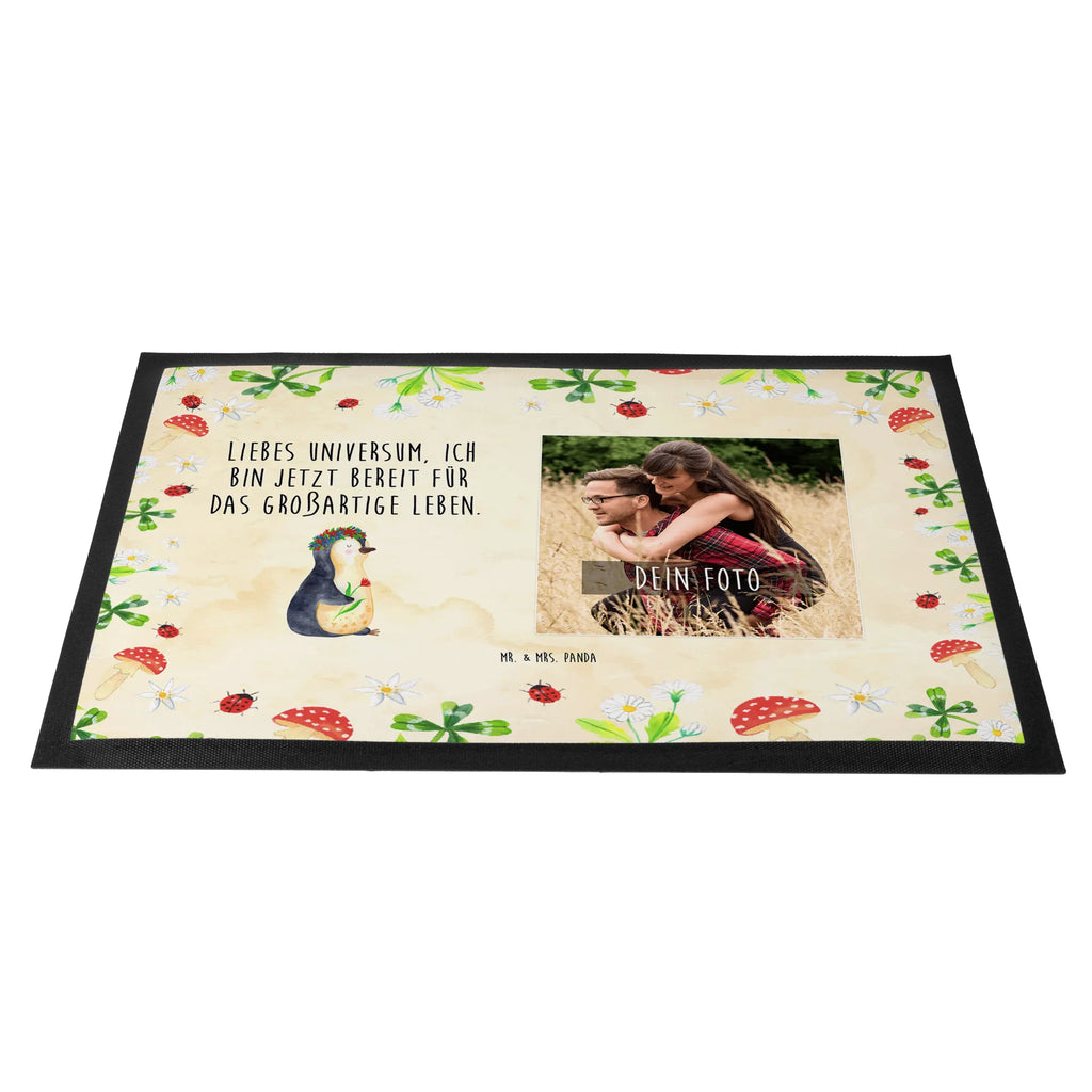 Personalized Photo Doormat Penguin Flower Personalisierte Foto Fußmatte, Pinguin, Motivation, Lebensziele, Wünsche, Universum, Liebeskummer, Blumenkranz, Lebenslust, Geschenkidee, Pinguine, Ziele, Leben