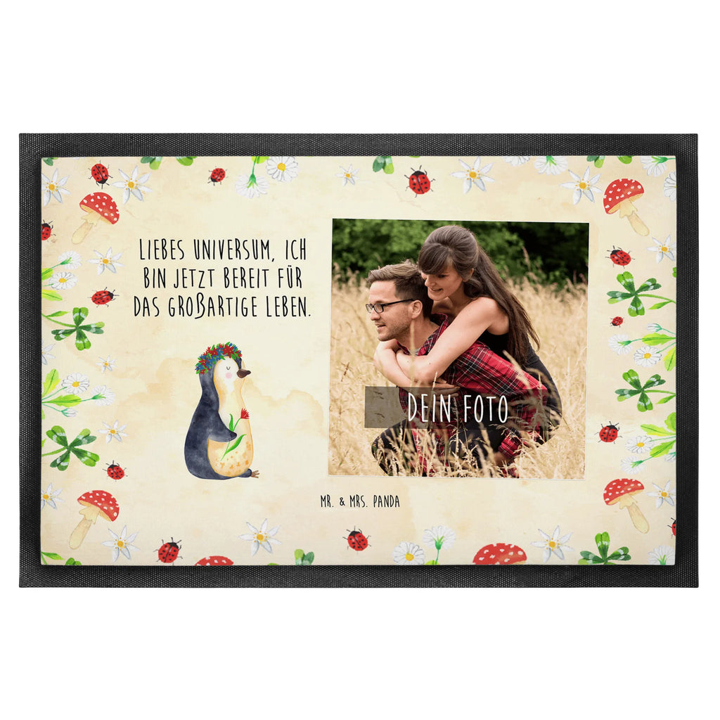 Personalized Photo Doormat Penguin Flower Personalisierte Foto Fußmatte, Pinguin, Motivation, Lebensziele, Wünsche, Universum, Liebeskummer, Blumenkranz, Lebenslust, Geschenkidee, Pinguine, Ziele, Leben