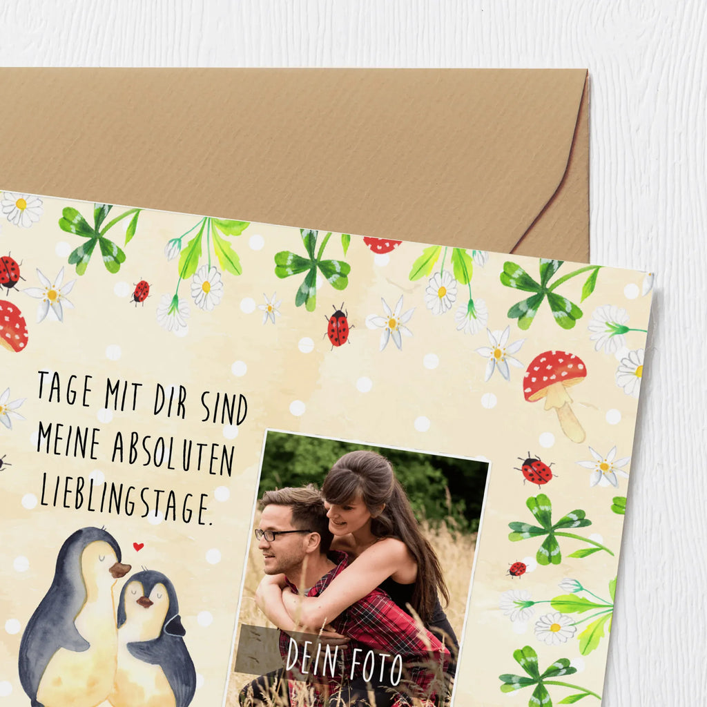 Personalized Photo Deluxe Card Penguin embrace Personalisierte Foto Grußkarte, Pinguin, Liebe, Liebespaar, Liebesbeweis, Liebesgeschenk, Verlobung, Jahrestag, Hochzeitstag, Hochzeit, Hochzeitsgeschenk
