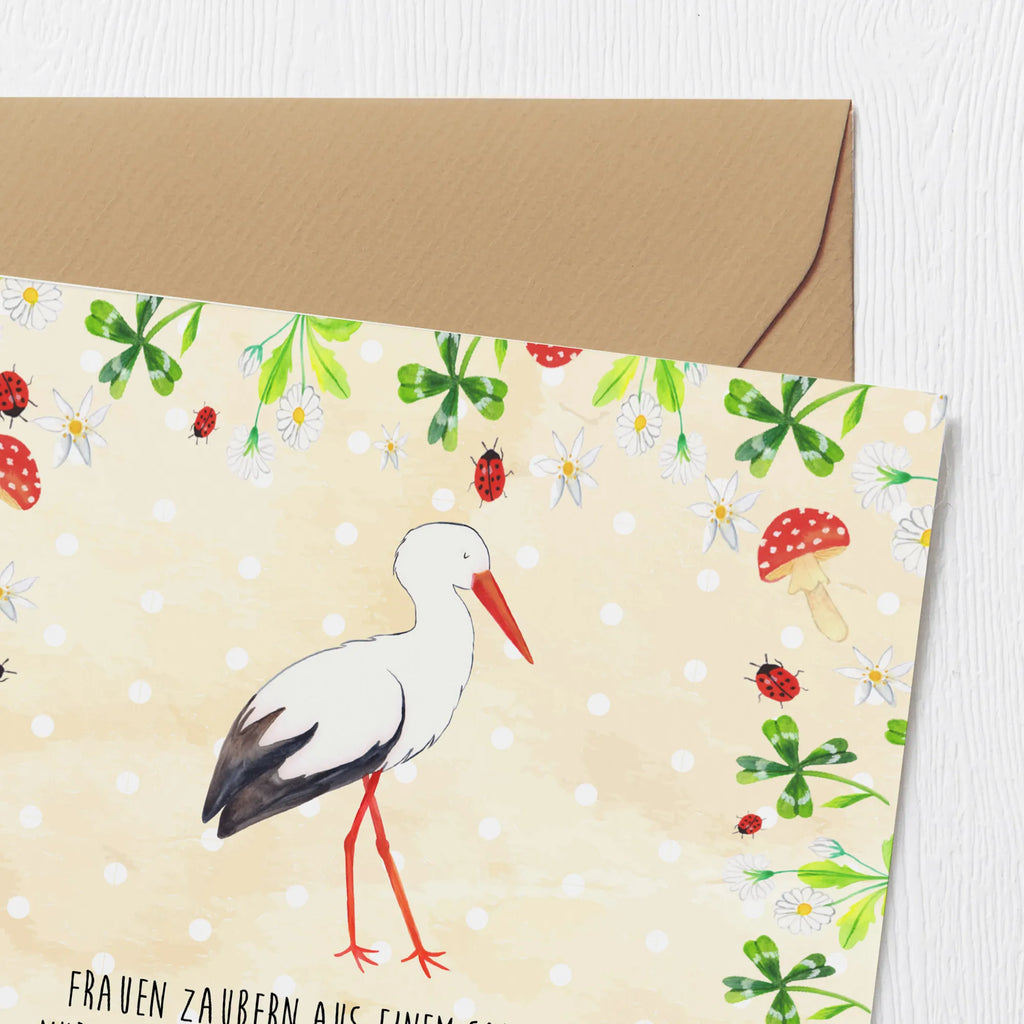 Deluxe Karte Storch Glückwunschkarte, Geburtstagskarte, Einladungskarte, Karte, Hochzeitskarte, Grußkarte, Hochwertige Grußkarte, Klappkarte, Hochwertige Klappkarte, Tiermotive, Gute Laune, lustige Sprüche, Tiere, Mutter, Mutter werden, Geburt, Storch, Mütter, Störche, Babybauch, Schwanger, Schwangerschaft, Baby