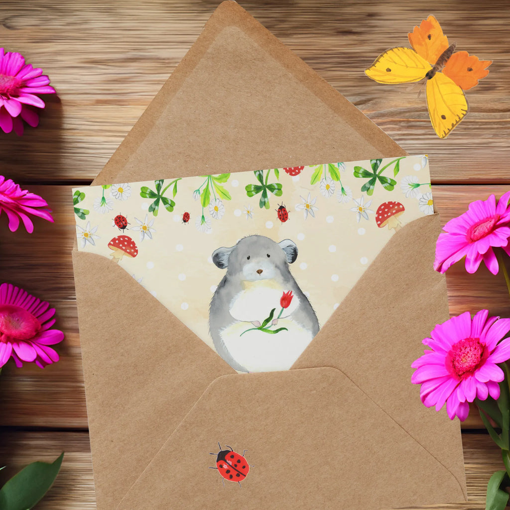 Deluxe Karte Chinchilla Blume Klappkarte, Hochwertige Klappkarte, Karte, Geburtstagskarte, Hochzeitskarte, Grußkarte, Glückwunschkarte, Einladungskarte, Hochwertige Grußkarte, Tiermotive, Gute Laune, lustige Sprüche, Tiere, Liebeskummer, Büroalltag, Chinchilla, Chaos, Glücklichsein, traurig sein, Chinchillas, Depressionen, Kummer, Büro