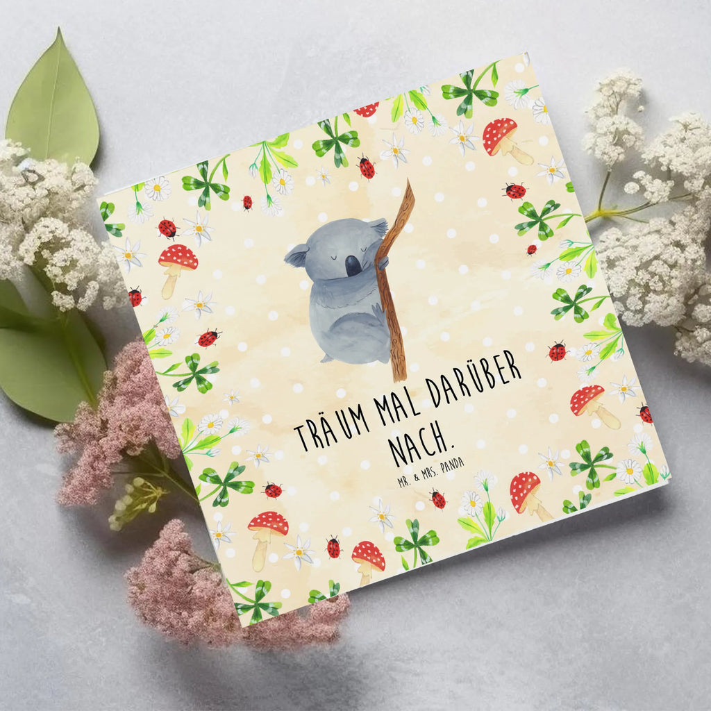 Karta Deluxe Koala Geburtstagskarte, Klappkarte, Grußkarte, Karte, Hochwertige Klappkarte, Einladungskarte, Glückwunschkarte, Hochzeitskarte, Hochwertige Grußkarte, Tiermotive, Gute Laune, lustige Sprüche, Tiere, träumen, Koala, Koalabär, Traum, schlafen, Schlafzimmer, Traumland, Bär