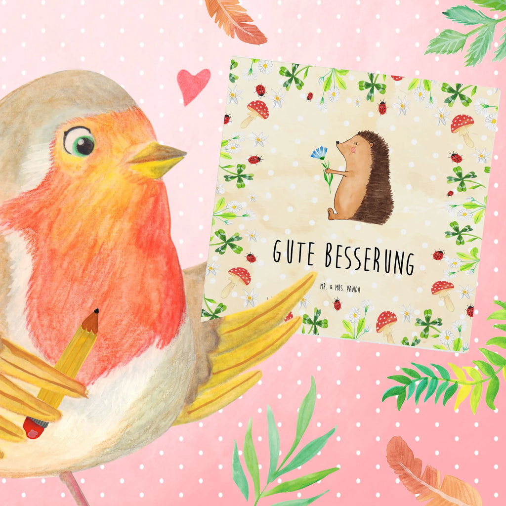 Deluxe Card Hedgehog Flower Glückwunschkarte, Grußkarte, Karte, Klappkarte, Hochwertige Klappkarte, Einladungskarte, Hochwertige Grußkarte, Geburtstagskarte, Hochzeitskarte, Tiermotive, Gute Laune, lustige Sprüche, Tiere, krank, Genesungswünsche, Gute Besserung, Besuch, Igel, Krankenhaus, Krankheit