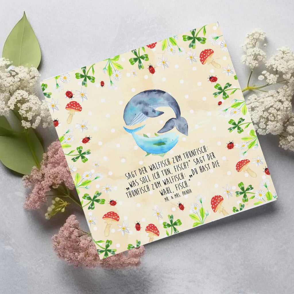 Deluxe Card whale tuna Hochwertige Grußkarte, Karte, Hochzeitskarte, Geburtstagskarte, Klappkarte, Glückwunschkarte, Einladungskarte, Grußkarte, Hochwertige Klappkarte, Tiermotive, Gute Laune, lustige Sprüche, Tiere, Spruch lustig, Wal, Spruch des Tages, Flachwitz, Tunfisch, Witz, Wortwitz lustig, Wahl, Flachwitz Geschenk