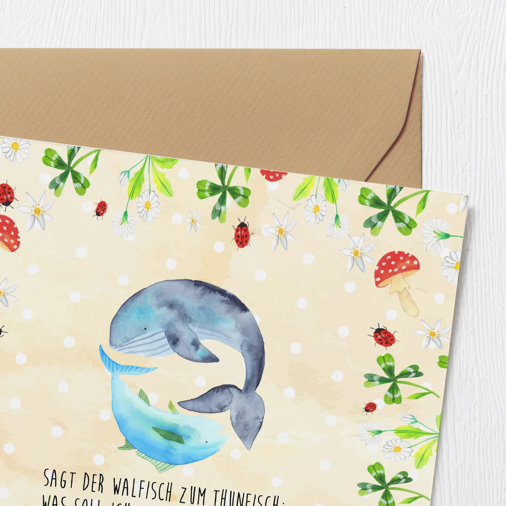 Deluxe Card whale tuna Hochwertige Grußkarte, Karte, Hochzeitskarte, Geburtstagskarte, Klappkarte, Glückwunschkarte, Einladungskarte, Grußkarte, Hochwertige Klappkarte, Tiermotive, Gute Laune, lustige Sprüche, Tiere, Spruch lustig, Wal, Spruch des Tages, Flachwitz, Tunfisch, Witz, Wortwitz lustig, Wahl, Flachwitz Geschenk