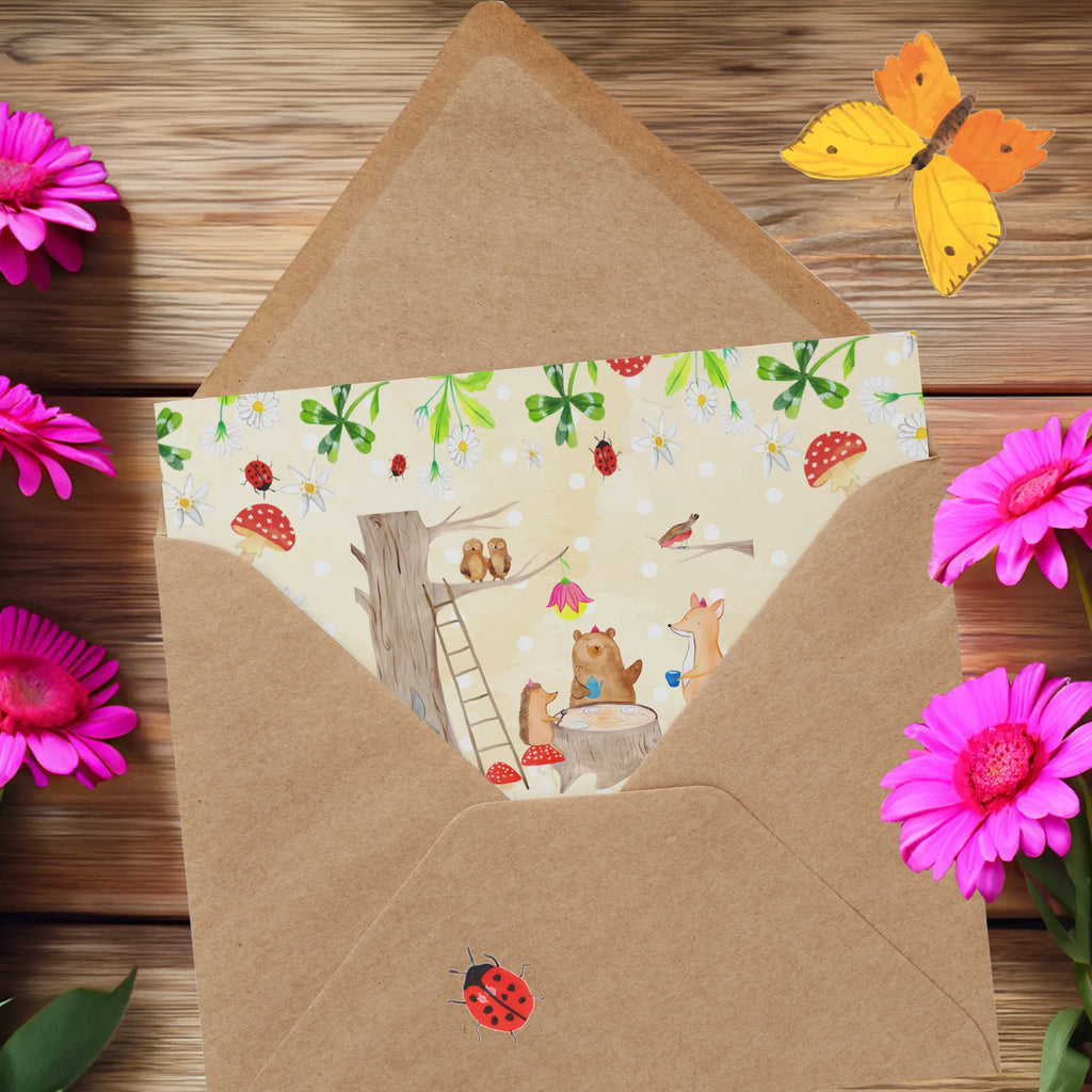 Deluxe Card forest animals picnic Klappkarte, Hochwertige Grußkarte, Hochwertige Klappkarte, Glückwunschkarte, Karte, Einladungskarte, Geburtstagskarte, Hochzeitskarte, Grußkarte, Tiermotive, Gute Laune, lustige Sprüche, Tiere, Eichhörnchen, Fuchs, Waldtiere, Wald, Maus, Hase, Igel, Picknick