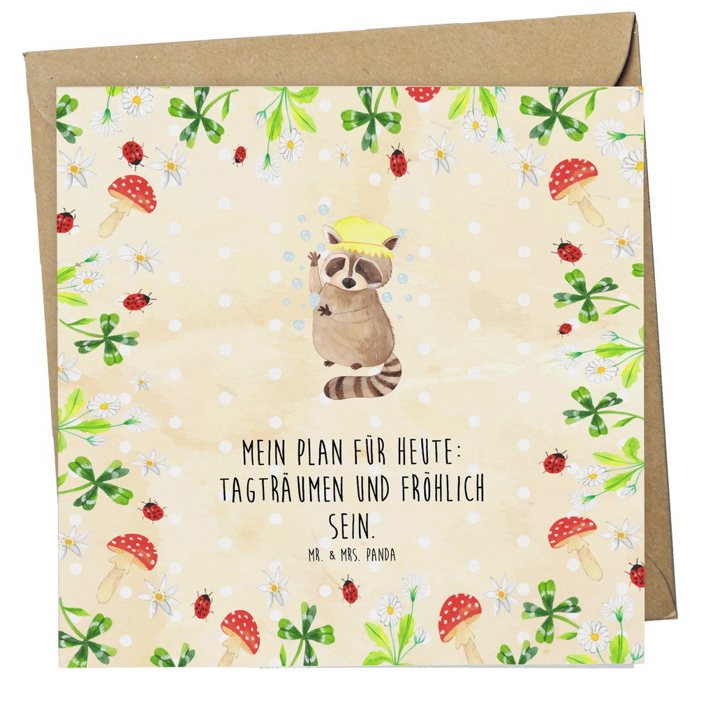 Deluxe Karte Waschbär Einladungskarte, Geburtstagskarte, Hochwertige Klappkarte, Klappkarte, Karte, Grußkarte, Hochzeitskarte, Hochwertige Grußkarte, Glückwunschkarte, Tiermotive, Gute Laune, lustige Sprüche, Tiere, Tagträumen, Waschbär, Seifenblasen, Fröhlich, waschen, Plan