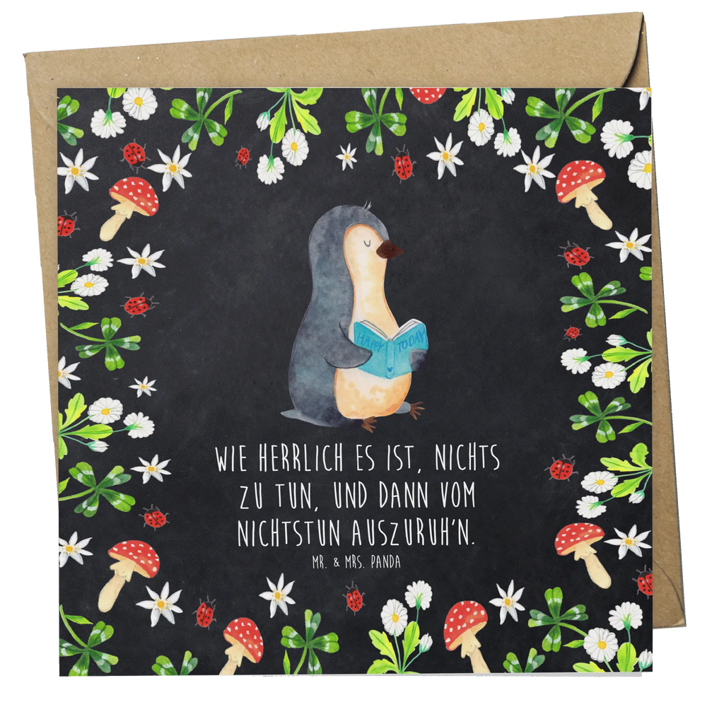 Deluxe Karte Pinguin Buch Grußkarte, anlasskarte, doppelkarte, Klappkarte, faltkarte, Glückwunschkarte, Pinguin, Faulenzen, Bücherwurm, Urlaub, Pinguine, Freizeit, Nichtstun, Lesen, Ferien, Buch