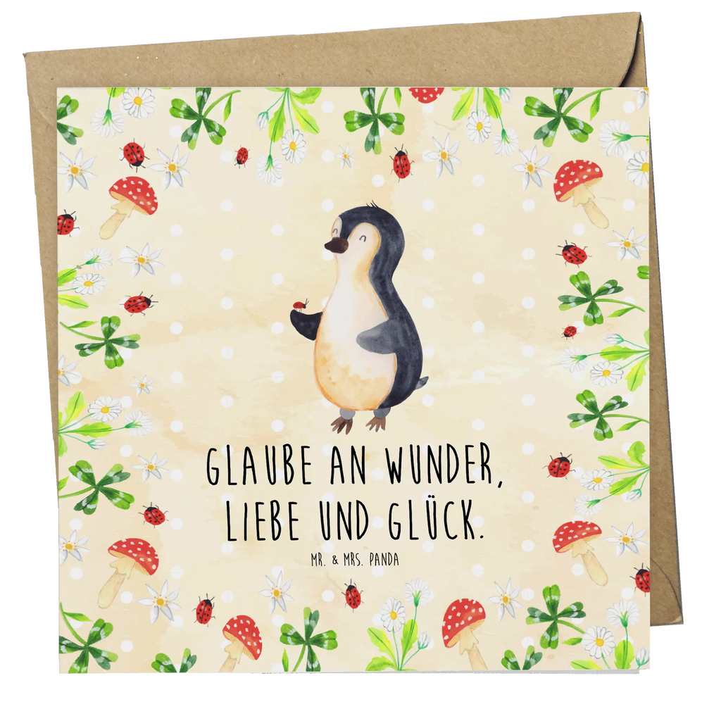 Deluxe Karte Pinguin Marienkäfer doppelkarte, Grußkarte, anlasskarte, faltkarte, Klappkarte, Glückwunschkarte, Pinguin, Marienkäfer, Wunder, Pinguine, Freude, Liebe, Glück, Lebensfreude