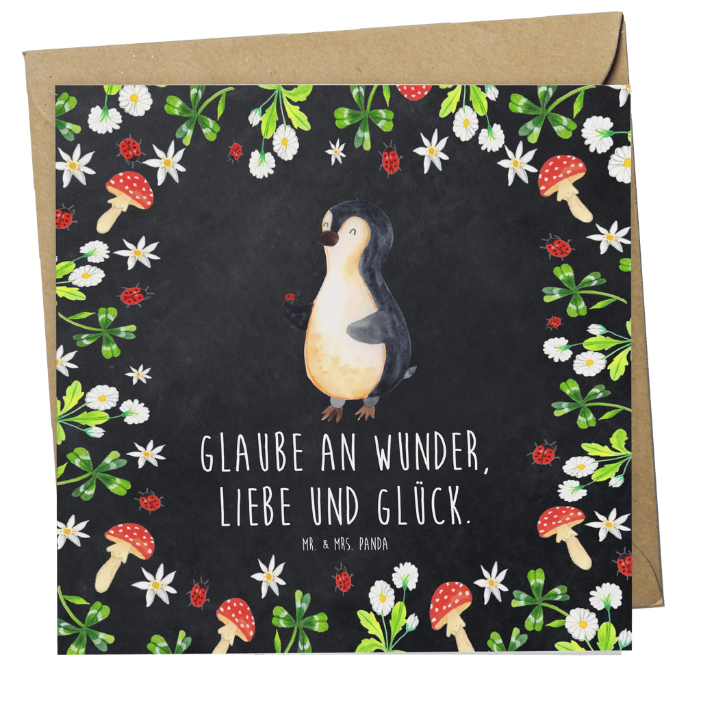 Deluxe Karte Pinguin Marienkäfer doppelkarte, Grußkarte, anlasskarte, faltkarte, Klappkarte, Glückwunschkarte, Pinguin, Marienkäfer, Wunder, Pinguine, Freude, Liebe, Glück, Lebensfreude