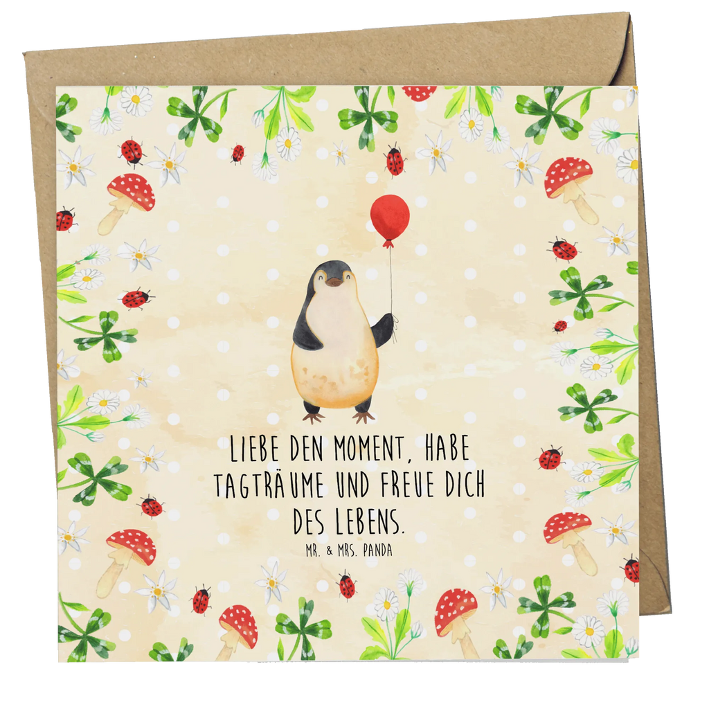 Deluxe Karte Pinguin Luftballon Glückwunschkarte, doppelkarte, Grußkarte, faltkarte, Klappkarte, anlasskarte, Pinguin, Luftballon, Geschenkidee, Glück, Motivation, Neues Leben, Neustart, Beste Freundin, Lebenslust, Tagträume, Geschenk Freundin, Pinguine, Liebe