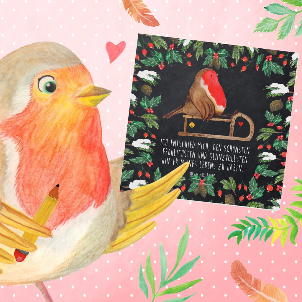 Deluxe Karte Rotkehlchen Schlitten Geburtstagskarte, Hochwertige Grußkarte, Grußkarte, Karte, Einladungskarte, Hochwertige Klappkarte, Glückwunschkarte, Klappkarte, Hochzeitskarte, Winter, Weihnachten, Weihnachtsdeko, Nikolaus, Advent, Heiligabend, Wintermotiv, Vogel, Schlitten