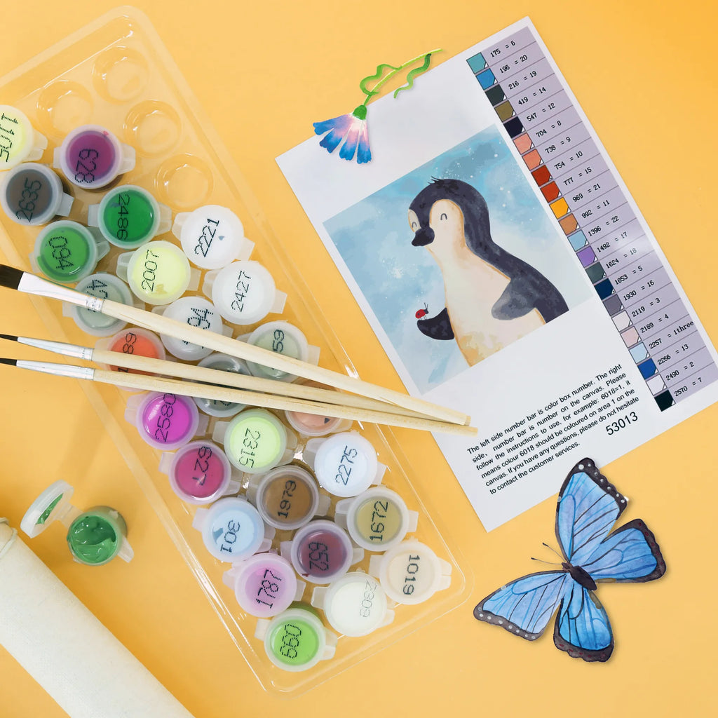 Paint by Numbers cut off Penguin ladybug Motiv Penguin, North Pole, Winter, Penguins, penguins, love, happiness, joy of life, joy, ladybird, wonder