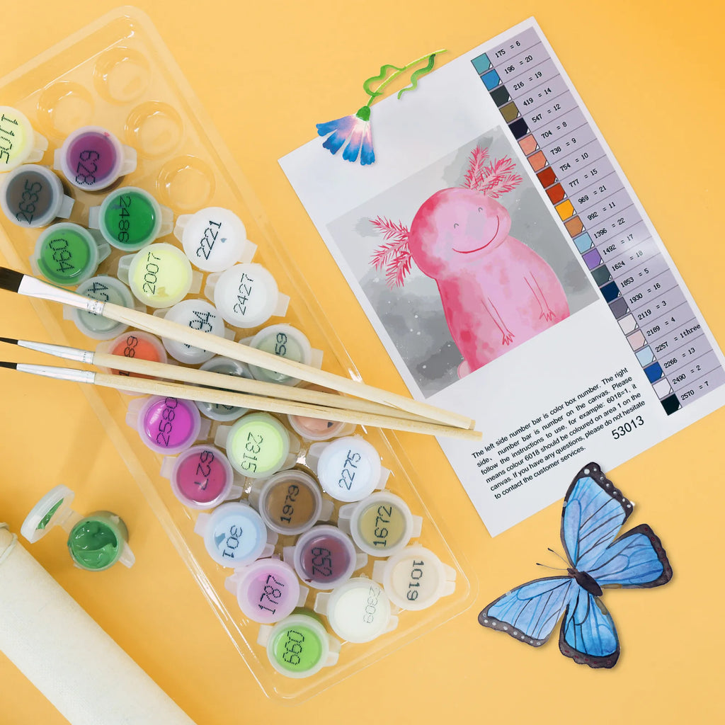 Paint by Numbers cut off axolotl Happy Motiv Malen nach Zahlen, Bastelidee, Kreativität, Baseln, Ausmalbild, DIY, Malen, Kunstwerk, Künstler, Axolotl, Molch, Motivation, Lurche, gute Laune, Schwanzlurch, Axolot, Lurch