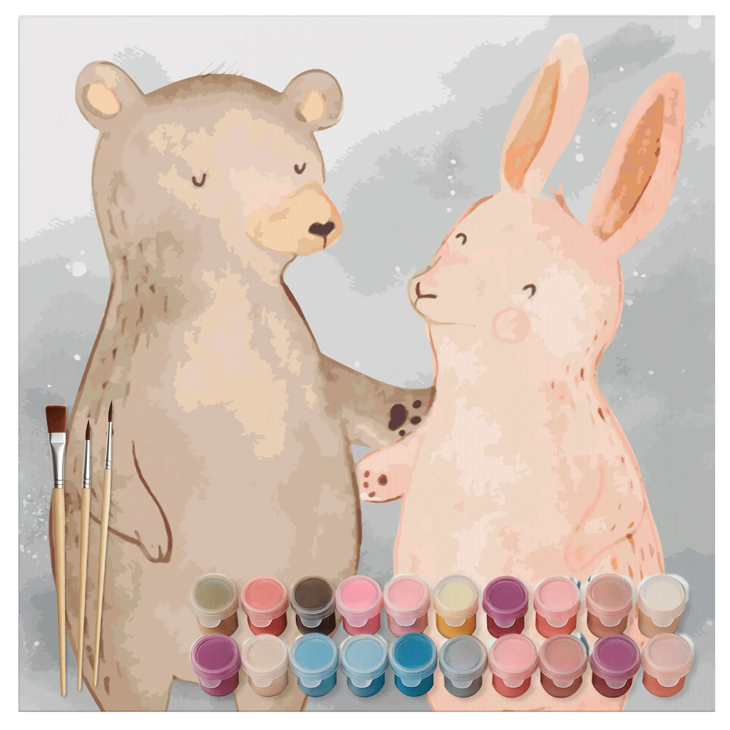 Malowanie według numerów odcięty Niedźwiedź i królik Przytulać Motiv Kreativität, Malen, Ausmalbild, Künstler, Kunstwerk, DIY, Malen nach Zahlen, Bastelidee, Baseln, Liebe, Partner, Freund, Freundin, Ehemann, Ehefrau, Heiraten, Verlobung, Heiratsantrag, Liebesgeschenk, Jahrestag, Hocheitstag, bester Freund, Bär, Hase, Freunde, best friends, Bärchen