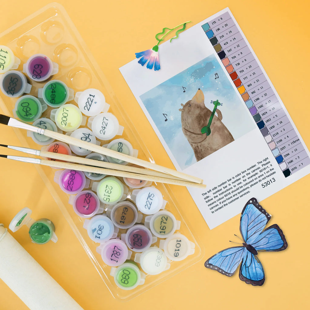 Malowanie według numerów odcięty niedźwiedź Gitara Motiv kreativ set, zahlenbilder, Malen nach Zahlen, diy set, malset, leinwand malset, malen nach zahlen set, Teddybär, Bär, Teddy