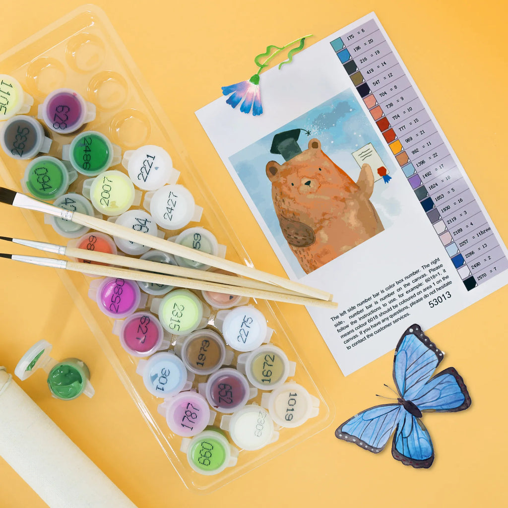 Paint by Numbers cut off bear Test Motiv kreativ set, malset, zahlenbilder, Malen nach Zahlen, malen nach zahlen set, diy set, leinwand malset, Teddybär, Bär, Teddy, Abschluss, Prüfung Bestanden, Prüfungen, Abschlusszeugnis, Zeugnis, Abitur