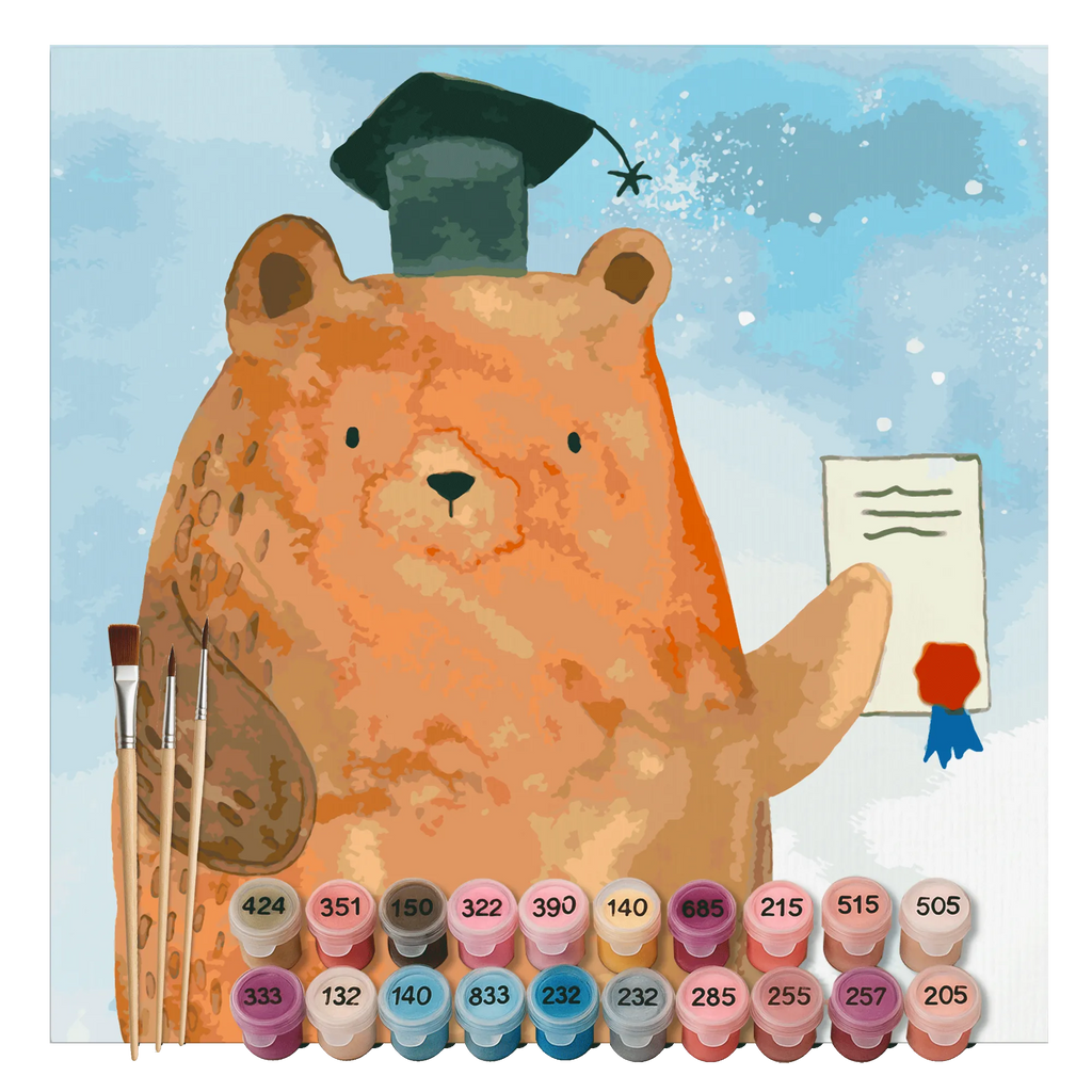 Paint by Numbers cut off bear Test Motiv kreativ set, malset, zahlenbilder, Malen nach Zahlen, malen nach zahlen set, diy set, leinwand malset, Teddybär, Bär, Teddy, Abschluss, Prüfung Bestanden, Prüfungen, Abschlusszeugnis, Zeugnis, Abitur