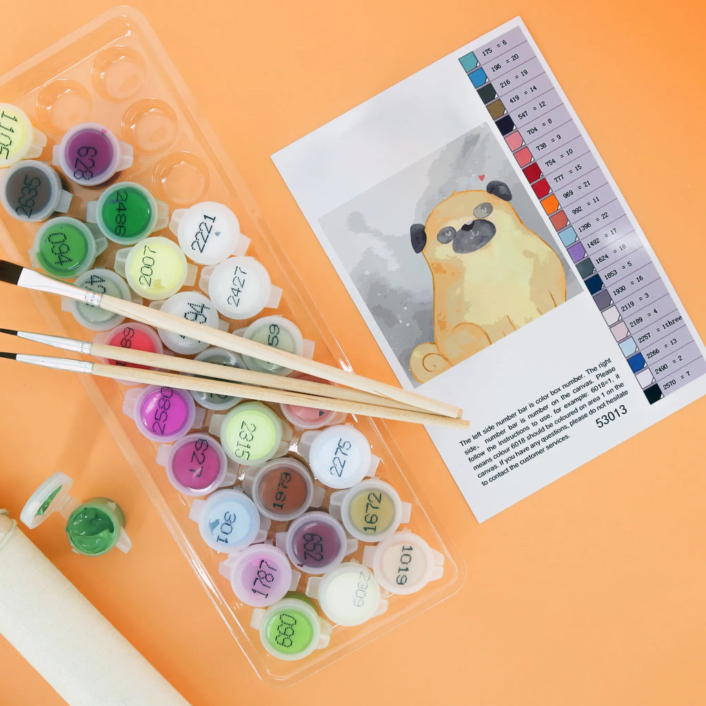 Paint by Numbers cut off Pug Motiv DIY, Ausmalbild, Bastelidee, Malen, Malen nach Zahlen, Kreativität, Baseln, Künstler, Kunstwerk, Hund, Hundemotiv, Haustier, Hunderasse, Tierliebhaber, Hundebesitzer, Sprüche, Liebe, Hundeliebe, Mops