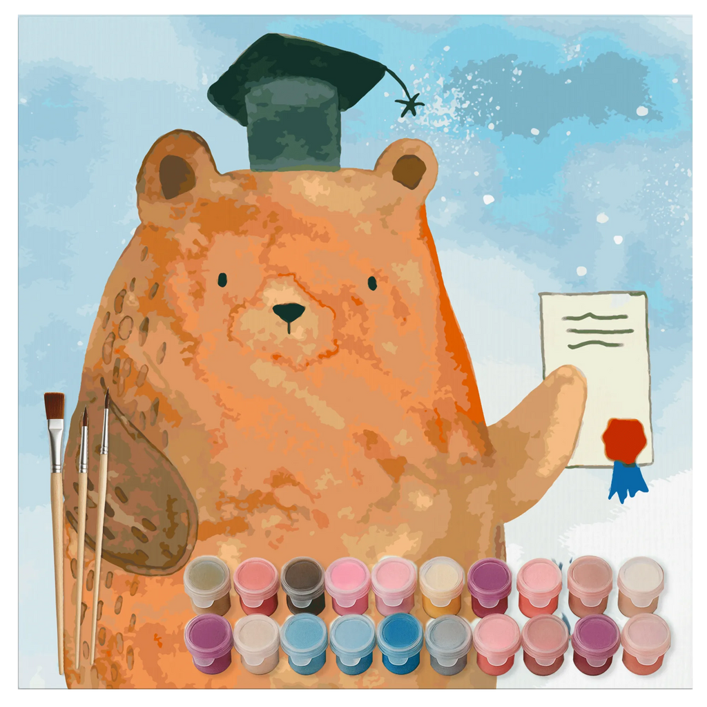 Paint by Numbers cut off bear Test Motiv kreativ set, malset, zahlenbilder, Malen nach Zahlen, malen nach zahlen set, diy set, leinwand malset, Teddybär, Bär, Teddy, Abschluss, Prüfung Bestanden, Prüfungen, Abschlusszeugnis, Zeugnis, Abitur