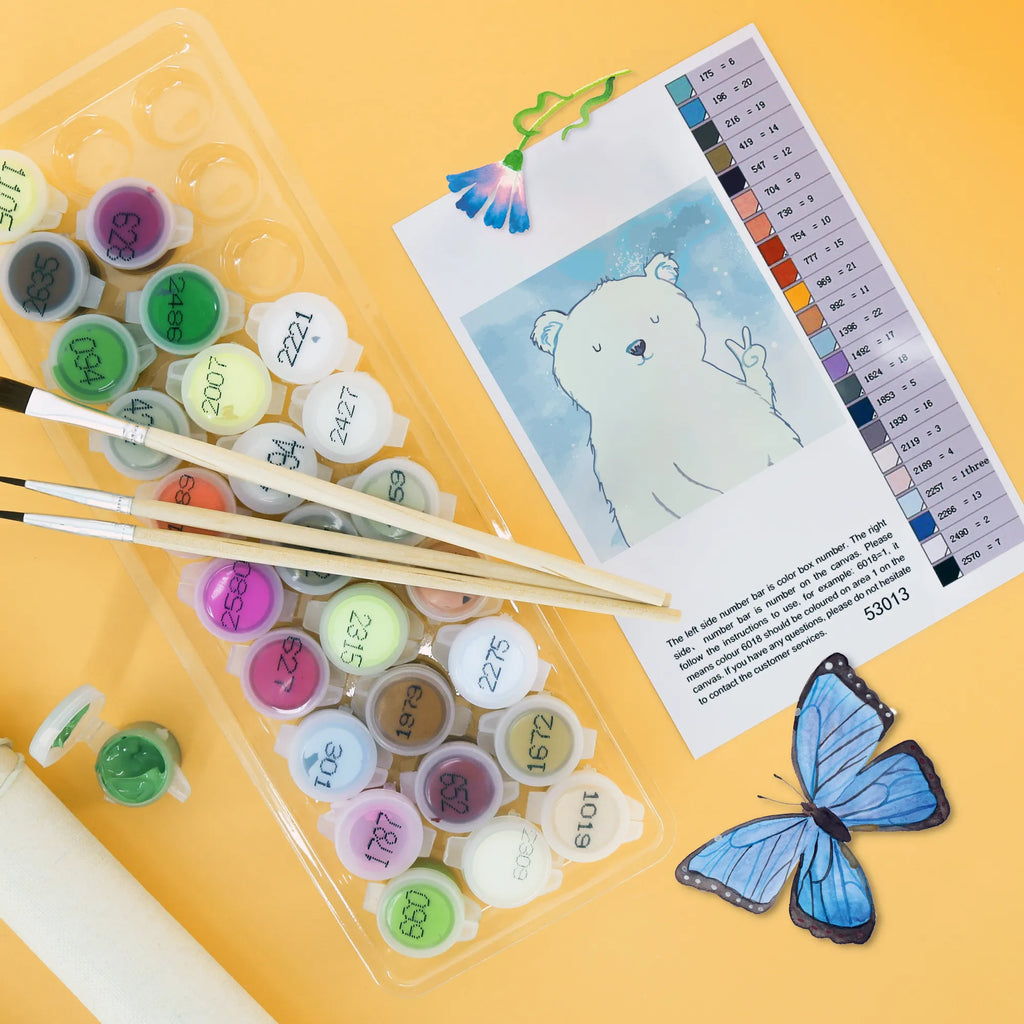 Paint by Numbers cut off Icebear Lazy Motiv Kunstwerk, Ausmalbild, Malen nach Zahlen, Bär, Teddy, Teddybär, Arbeitsplatz, Arbeit, Bürojob, Eisbär, Entspannen, Relaxen, Büro, Homeoffice, Faul, Nordpol