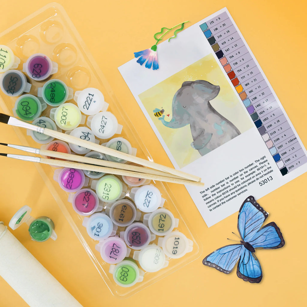 Paint by Numbers cut off elephant bee Motiv small animals, cute, funny, cute animal motives, hand drawn, small world, funny sayings, good mood, happy, gifts, gift ideas, special gifts, animal lover, card, love gift, proof of love, elephant, love saying, bee, marriage proposal, anniversary, love, wedding gift