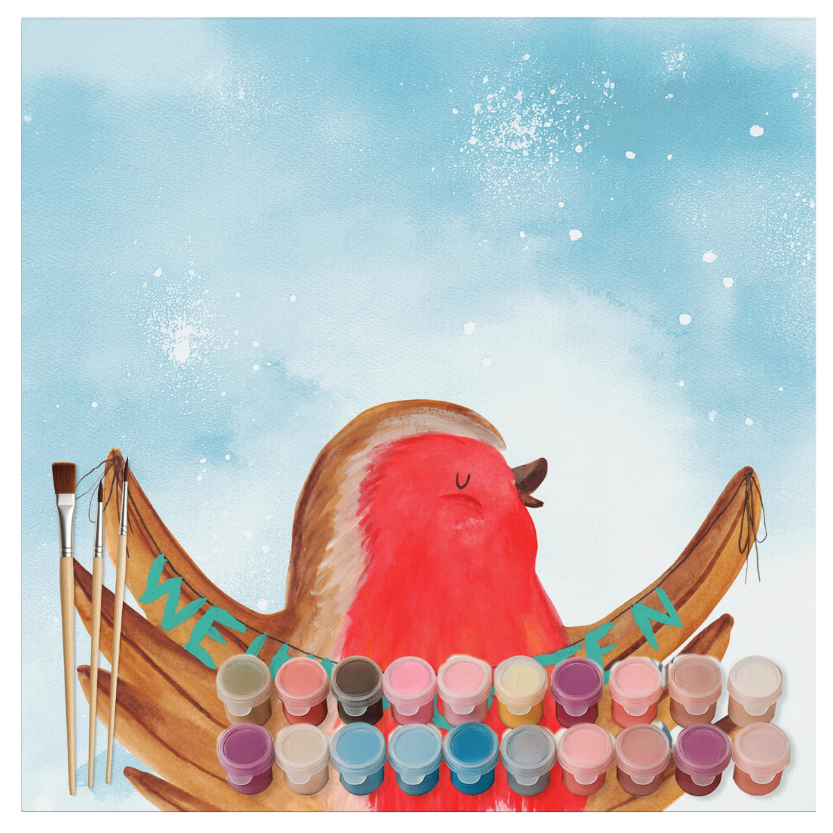 Paint by Numbers cut off robin Christmas Motiv Christmas time, snow, Merry Christmas, Christmas motif, bird, Christmas Eve, Christmas greeting