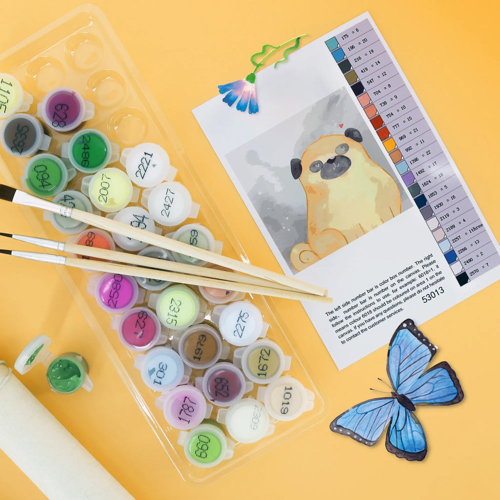 Paint by Numbers cut off Pug Motiv DIY, Ausmalbild, Bastelidee, Malen, Malen nach Zahlen, Kreativität, Baseln, Künstler, Kunstwerk, Hund, Hundemotiv, Haustier, Hunderasse, Tierliebhaber, Hundebesitzer, Sprüche, Liebe, Hundeliebe, Mops