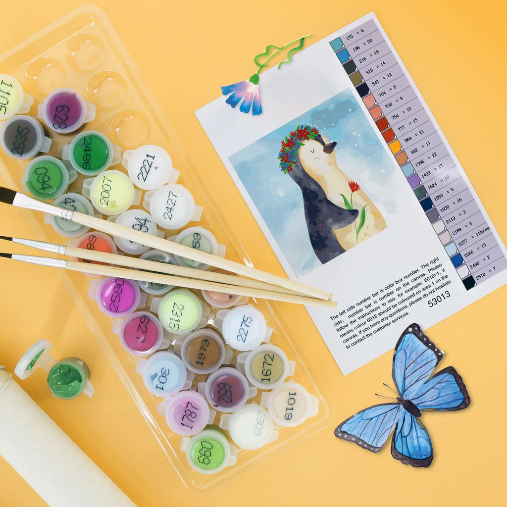 Paint by Numbers cut off Penguin Flower Motiv Malen nach Zahlen, malen nach zahlen set, diy set, leinwand malset, kreativ set, malset, zahlenbilder, Pinguin, Pinguine, Leben, Liebeskummer, Blumenkranz, Wünsche, Geschenkidee, Lebenslust, Ziele, Lebensziele, Universum, Motivation