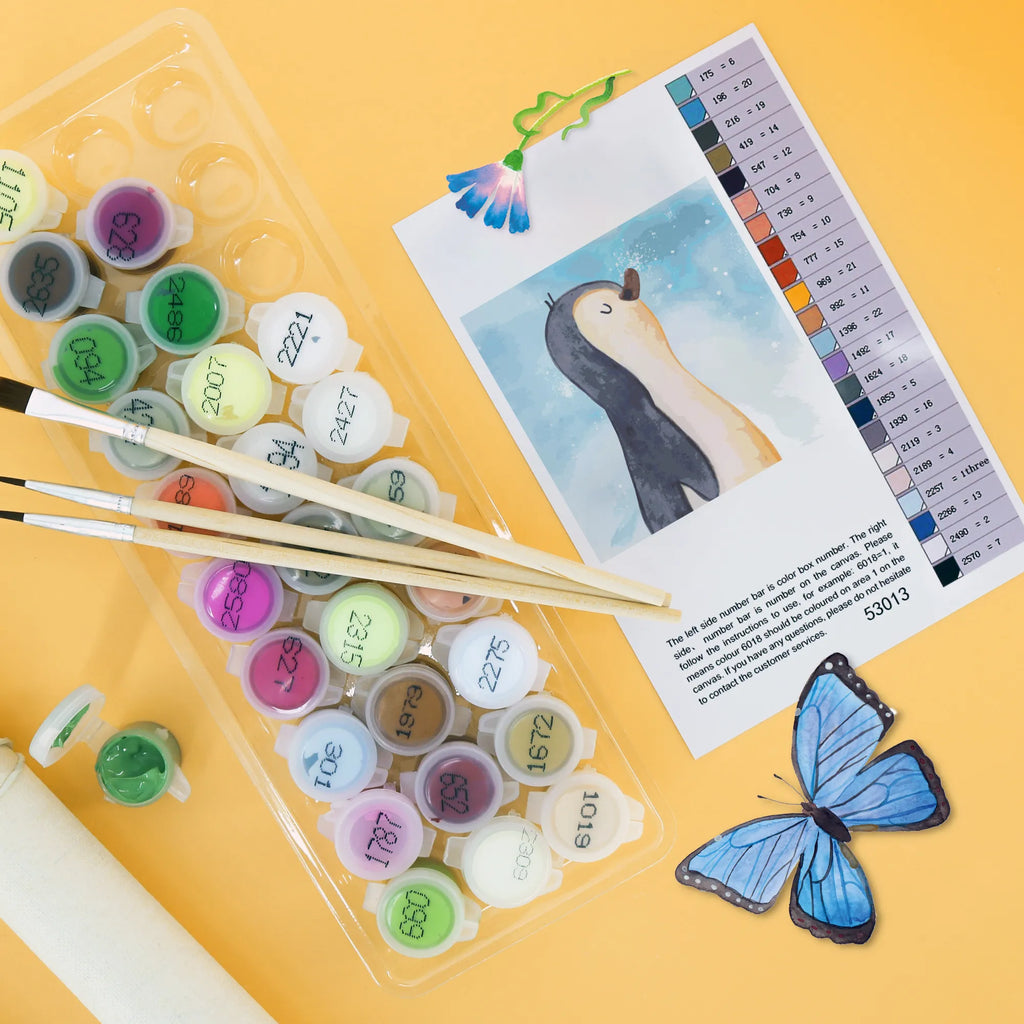 Paint by Numbers cut off Penguin march Motiv Malen nach Zahlen, Ausmalbild, Kunstwerk, Pinguin, Schwester, Pinguine, Familie, Frühaufsteher, Bruder, Langschläfer