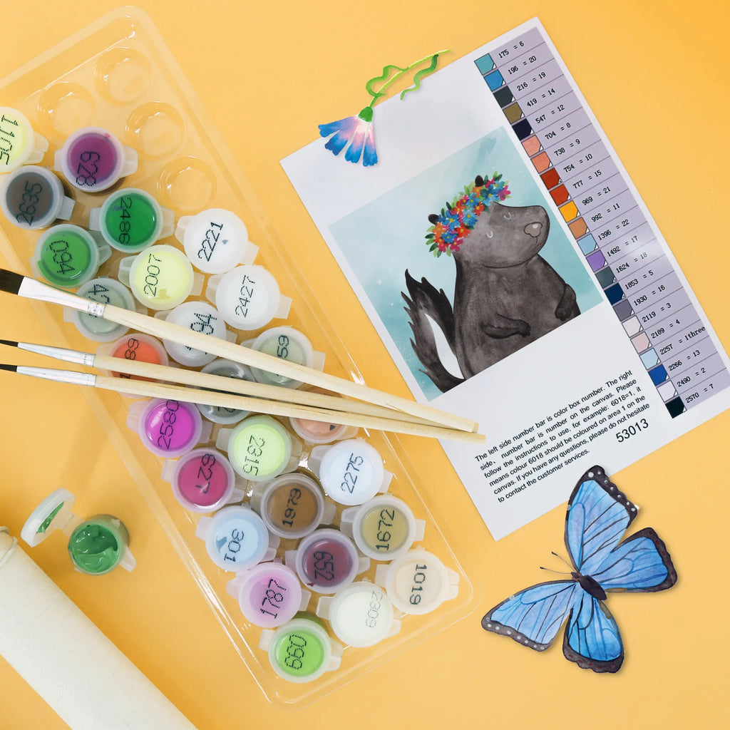 Malowanie według numerów odcięty skunks dziewczynka Motiv leinwand malset, zahlenbilder, malen nach zahlen set, kreativ set, diy set, Malen nach Zahlen, malset, Skunk, Stinktier, Yoga, Stinki, Raubtier, Stinker, Wildtier, Namaste