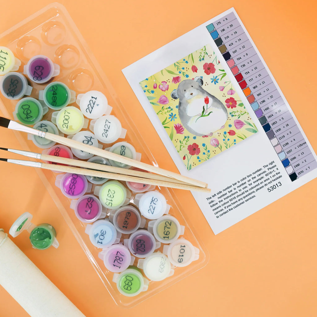 Paint by Numbers chinchilla flower small animals, cute, funny, cute animal motives, hand drawn, small world, funny sayings, good mood, happy, gifts, gift ideas, special gifts, animal lover, card, heartache, chinchillas, happiness, chaos, grief, office life, chinchilla, office, depression, being sad