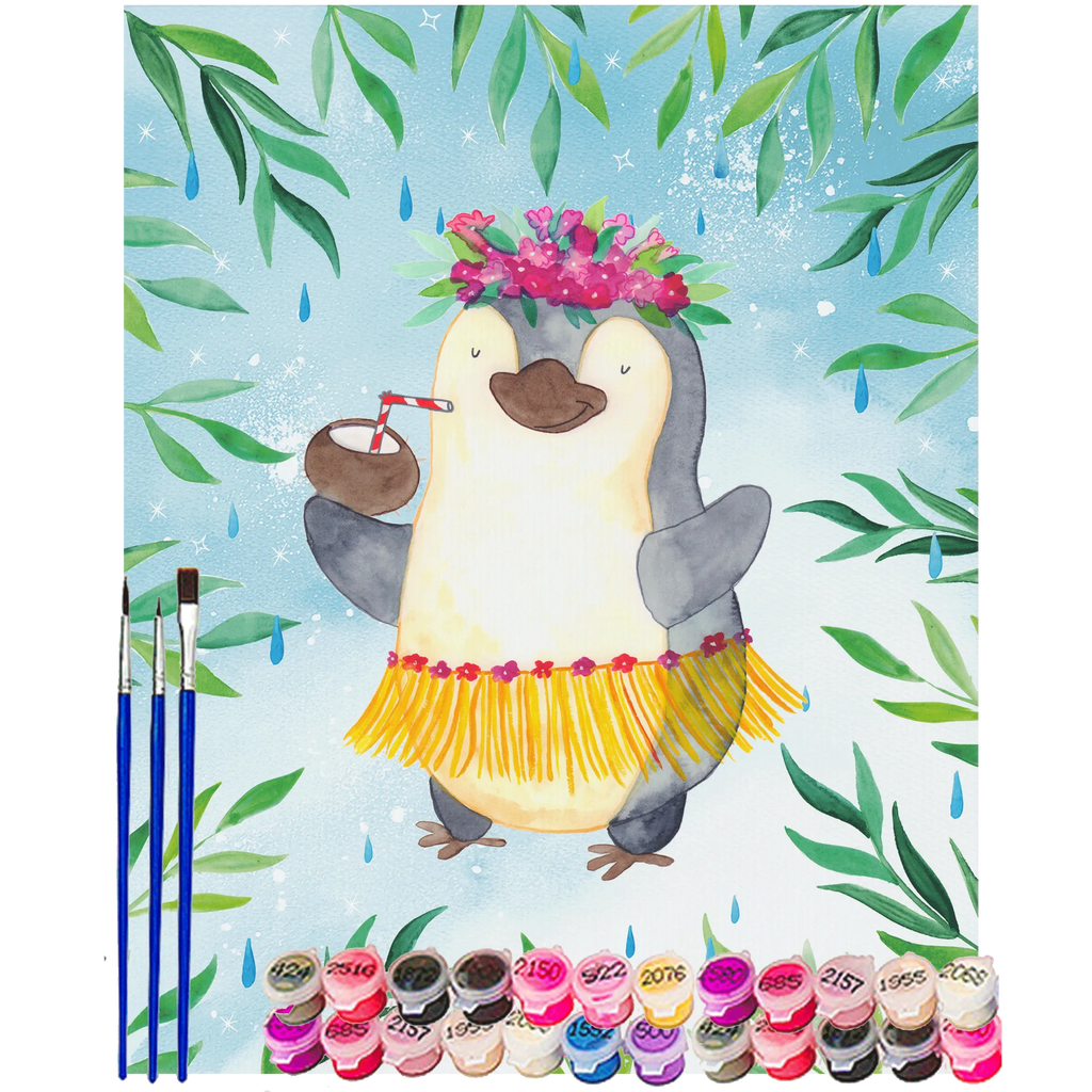 Paint by Numbers Penguin coconut Ausmalbild, Malen nach Zahlen, Kunstwerk, Pinguin, Kokosnuss, Pinguine, Aloha, Hawaii, Urlaub