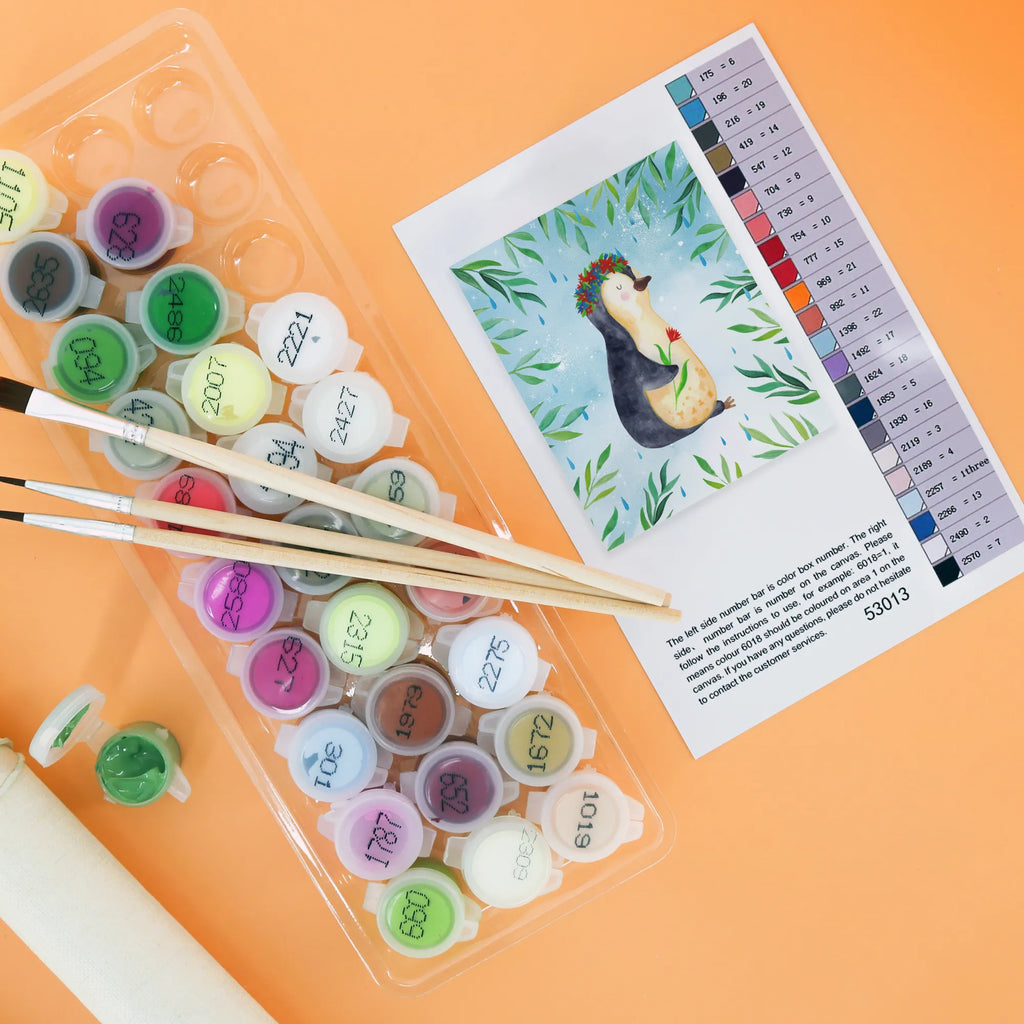 Paint by Numbers Penguin Flower Penguin, North Pole, Winter, Penguins, goals, wishes, lovesickness, penguins, wreath of flowers, goals in life, universe, life, love of life, motivation, gift idea