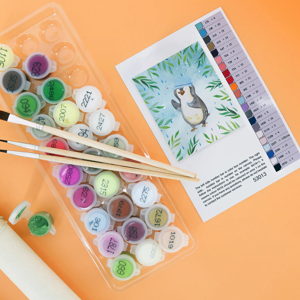 Malowanie według numerów Pingwin Prysznic Kunstwerk, Künstler, Ausmalbild, DIY, Malen, Malen nach Zahlen, Baseln, Bastelidee, Kreativität, Pinguin, duschen, Pinguine, Motivation, Neuanfang, Neustart, Lebensmotto, glücklich sein, Dusche