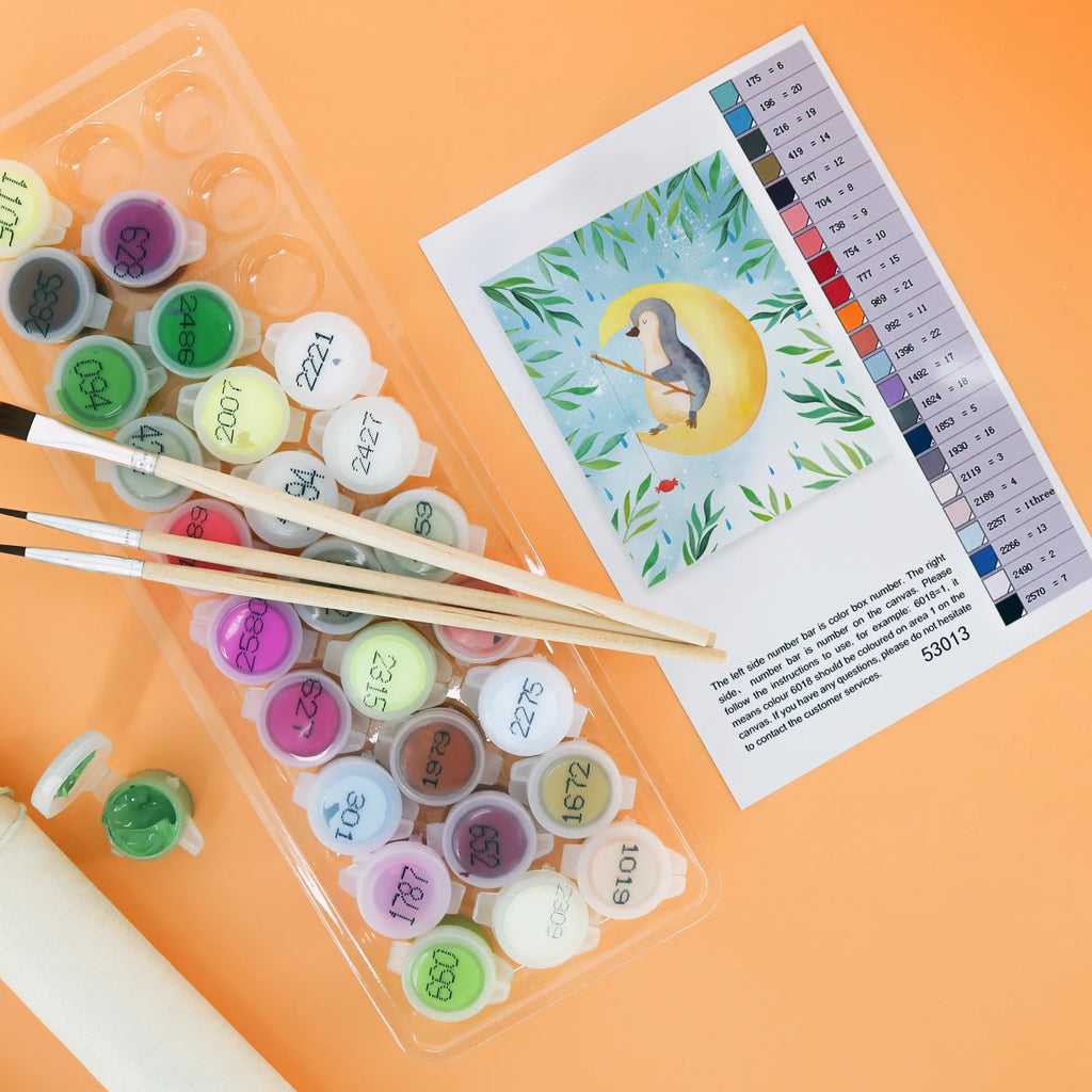 Paint by Numbers Penguin moon Penguin, North Pole, Winter, Penguins, sleep, guest room, falling asleep, night's rest, insomnia, saying, penguins, bedroom