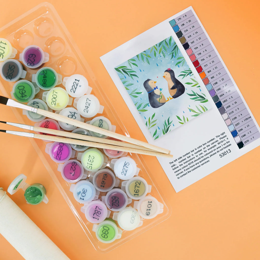 Malowanie według numerów Pingwin para Bastelidee, Malen, DIY, Ausmalbild, Künstler, Kunstwerk, Malen nach Zahlen, Kreativität, Baseln, Pinguin, Hochzeitstag, Verlobung, Liebe, Jahrestag, Liebesbeweis, Hochzeit, große Liebe, Liebesgeschenk, Traumpaar, Pinguine, Liebespaar, Hochzeitsgeschenk