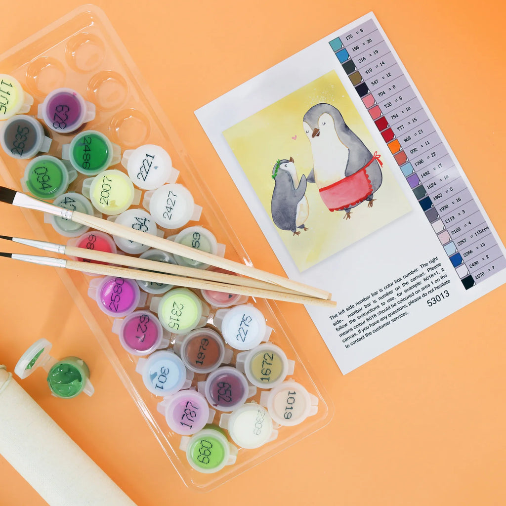 Paint by Numbers Penguin with child Kunstwerk, DIY, Malen, Ausmalbild, Künstler, Bastelidee, Kreativität, Malen nach Zahlen, Basteln, Muttertag, Papa, Mama, Vatertag, Bruder, Schwester, Familie, Opa, Oma, Mami, Geschenk, Mutter, Mutti, Geburststag