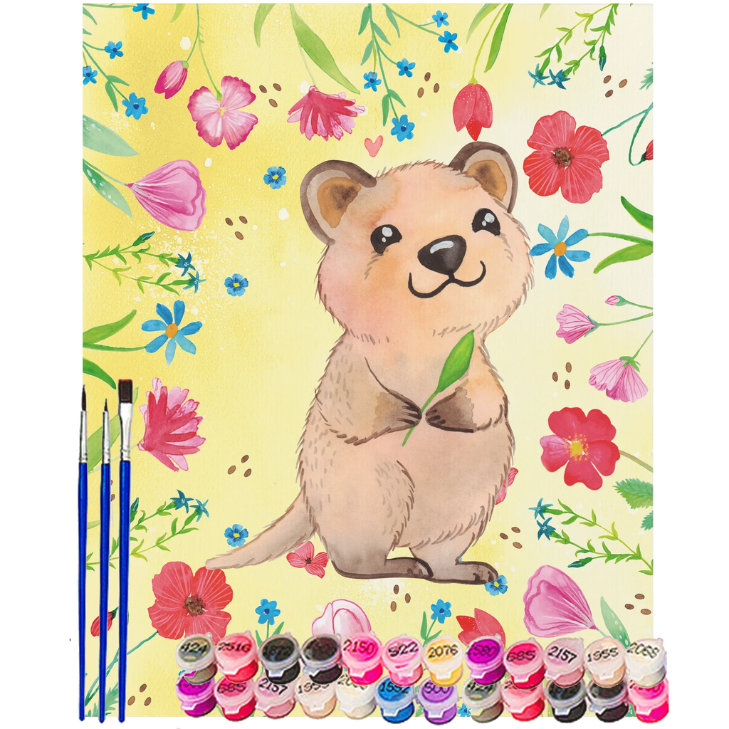 Paint by Numbers Quokka Happy Ausmalbild, Kunstwerk, Malen nach Zahlen, Tiermotive, Gute Laune, lustige Sprüche, Tiere, Lustiger Spruch, Dinge erledigen, Aufschieberitis, Verschieben, Niedliches Tier, Quokka