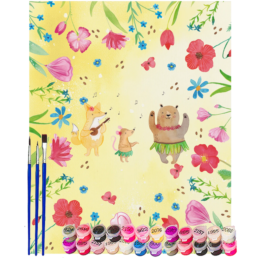 Paint by Numbers forest animals Aloha small animals, cute, funny, cute animal motives, hand drawn, small world, funny sayings, good mood, happy, gifts, gift ideas, special gifts, animal lover, card, hedgehog, music, dancing, forest, bear, forest animals, laughter, rabbit, aloha, life