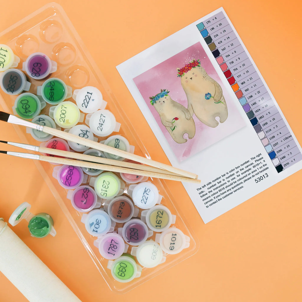 Malowanie według numerów Niedźwiedzie z wianuszkiem Rodzina, Dzień Ojca, Dzień Matki, brat, siostra, mama, tata, babcia, dziadek