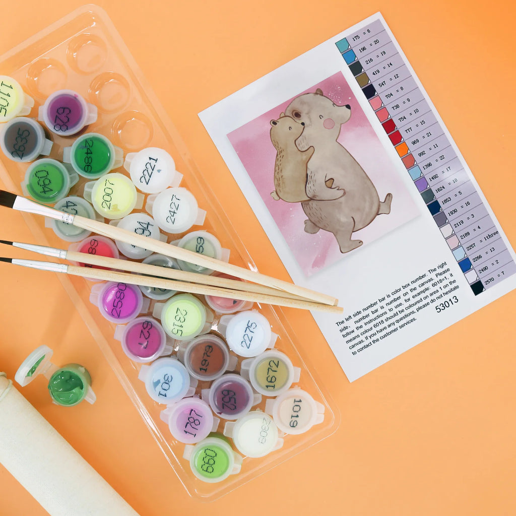 Malowanie według numerów Tata Niedźwiedź Rodzina, Dzień Ojca, Dzień Matki, brat, siostra, mama, tata, babcia, dziadek