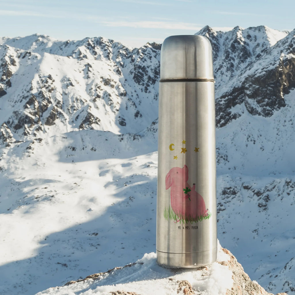 Thermos Flask Pig Luck Thermoskanne, Tiermotive, Gute Laune, lustige Sprüche, Tiere, Sterne, Träume, Schwein, Motivation, Glücksschwein. Glück, Sernchen, Schweinchen, Glücksbringer, Ziele