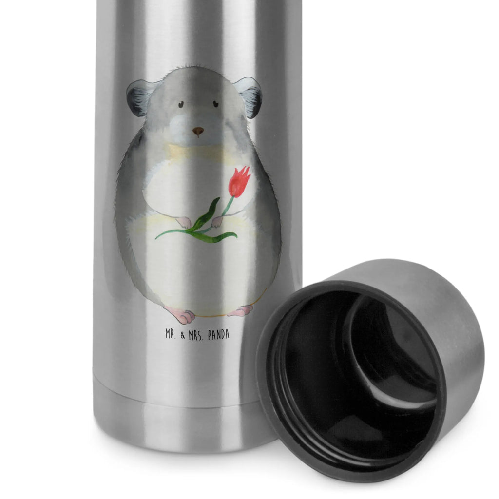 Thermos Flask chinchilla flower Thermoskanne, Tiermotive, Gute Laune, lustige Sprüche, Tiere, Depressionen, Chaos, traurig sein, Liebeskummer, Kummer, Büro, Chinchilla, Glücklichsein, Büroalltag, Chinchillas