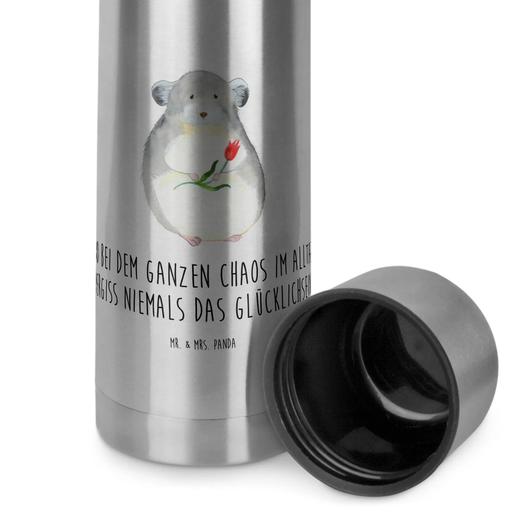Thermos Flask chinchilla flower Thermoskanne, Tiermotive, Gute Laune, lustige Sprüche, Tiere, Depressionen, Chaos, traurig sein, Liebeskummer, Kummer, Büro, Chinchilla, Glücklichsein, Büroalltag, Chinchillas