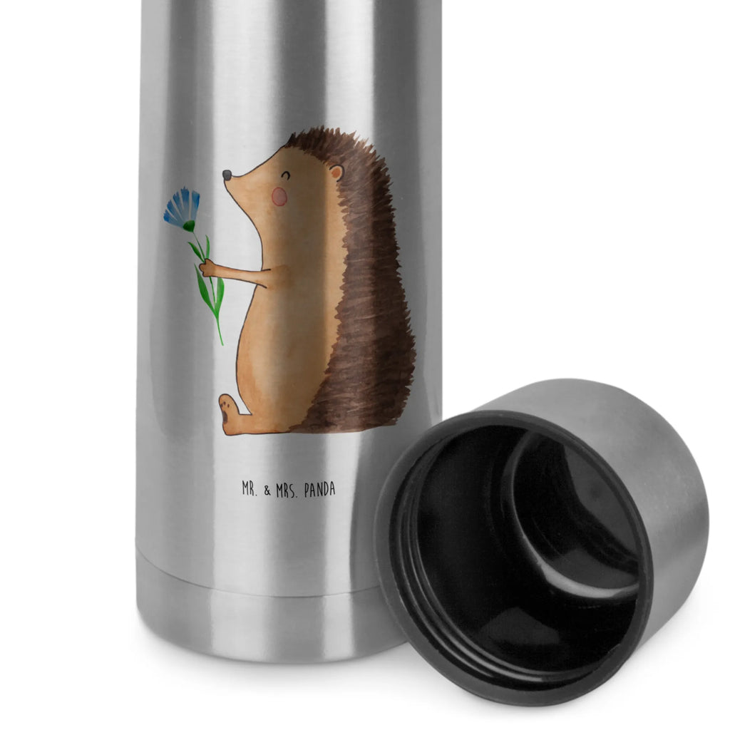 Thermos Flask Hedgehog Flower Thermoskanne, Tiermotive, Gute Laune, lustige Sprüche, Tiere, krank, Genesungswünsche, Krankenhaus, Gute Besserung, Krankheit, Igel, Besuch