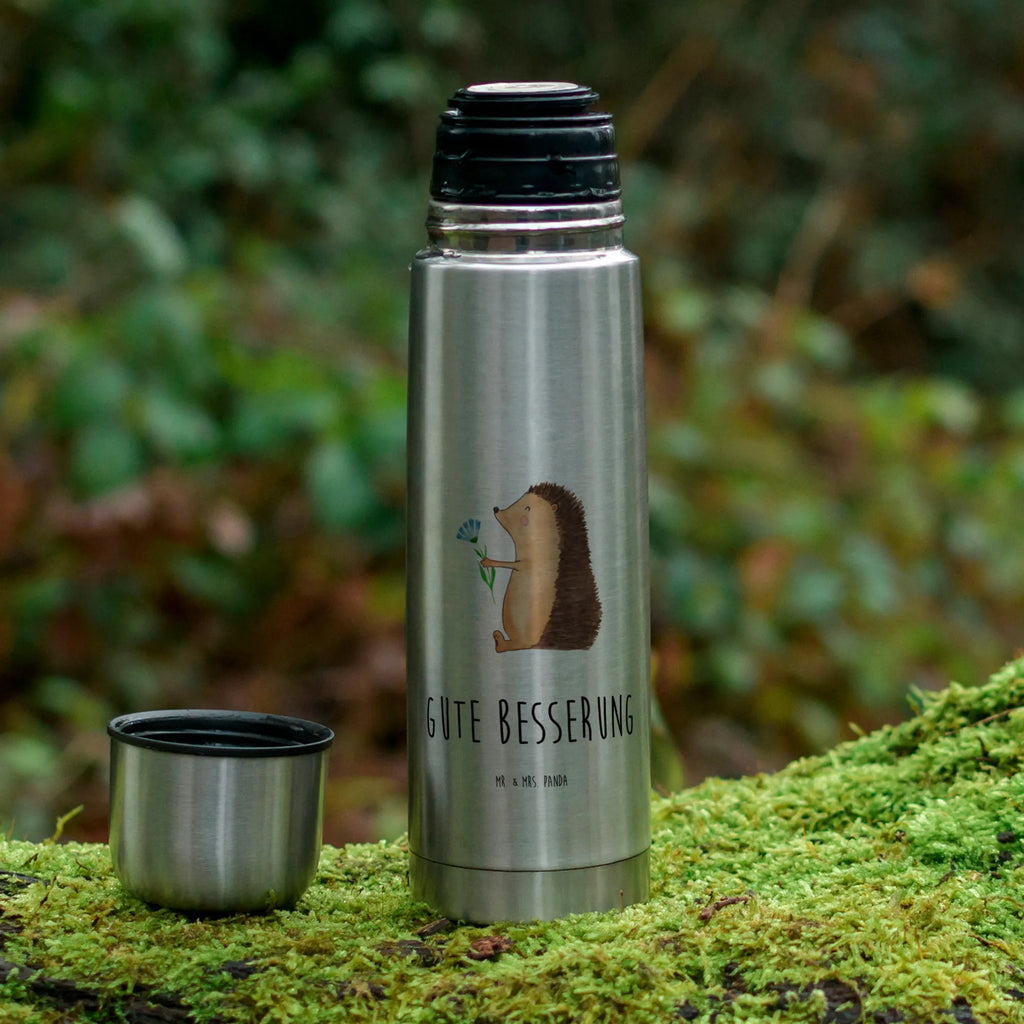Thermos Flask Hedgehog Flower Thermoskanne, Tiermotive, Gute Laune, lustige Sprüche, Tiere, krank, Genesungswünsche, Krankenhaus, Gute Besserung, Krankheit, Igel, Besuch