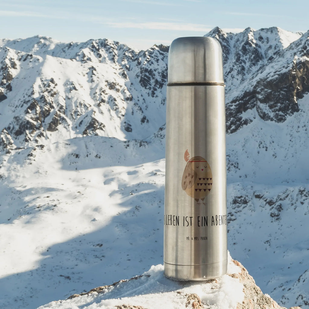 Thermos Flask Owl feather headdress Thermoskanne, Eule, Das Leben ist ein Abenteuer, Federschmuck, Eule Deko, Reisespruch, Dekoration, Owl